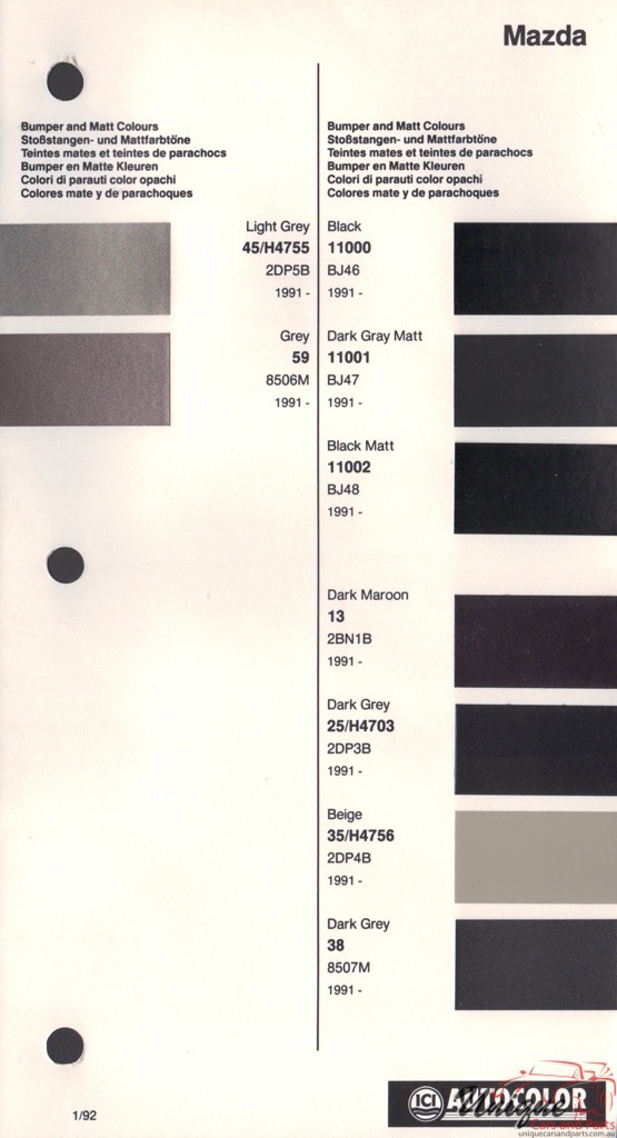 1991 - 1993 Mazda Paint Charts Autocolor
